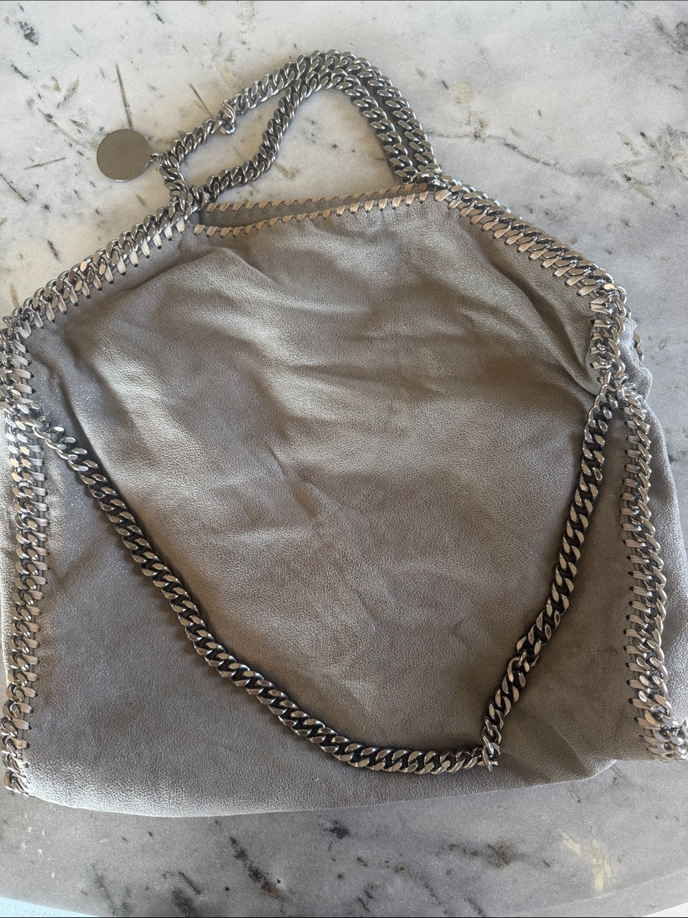 Stella McCartney Fold-Over Tote in Light Gray with Silver Chain Trim